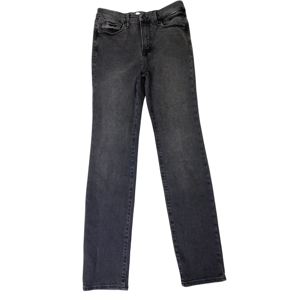 Good American Good Straight Jeans Black Washed High Rise Size 29/8 Grunge Goth
